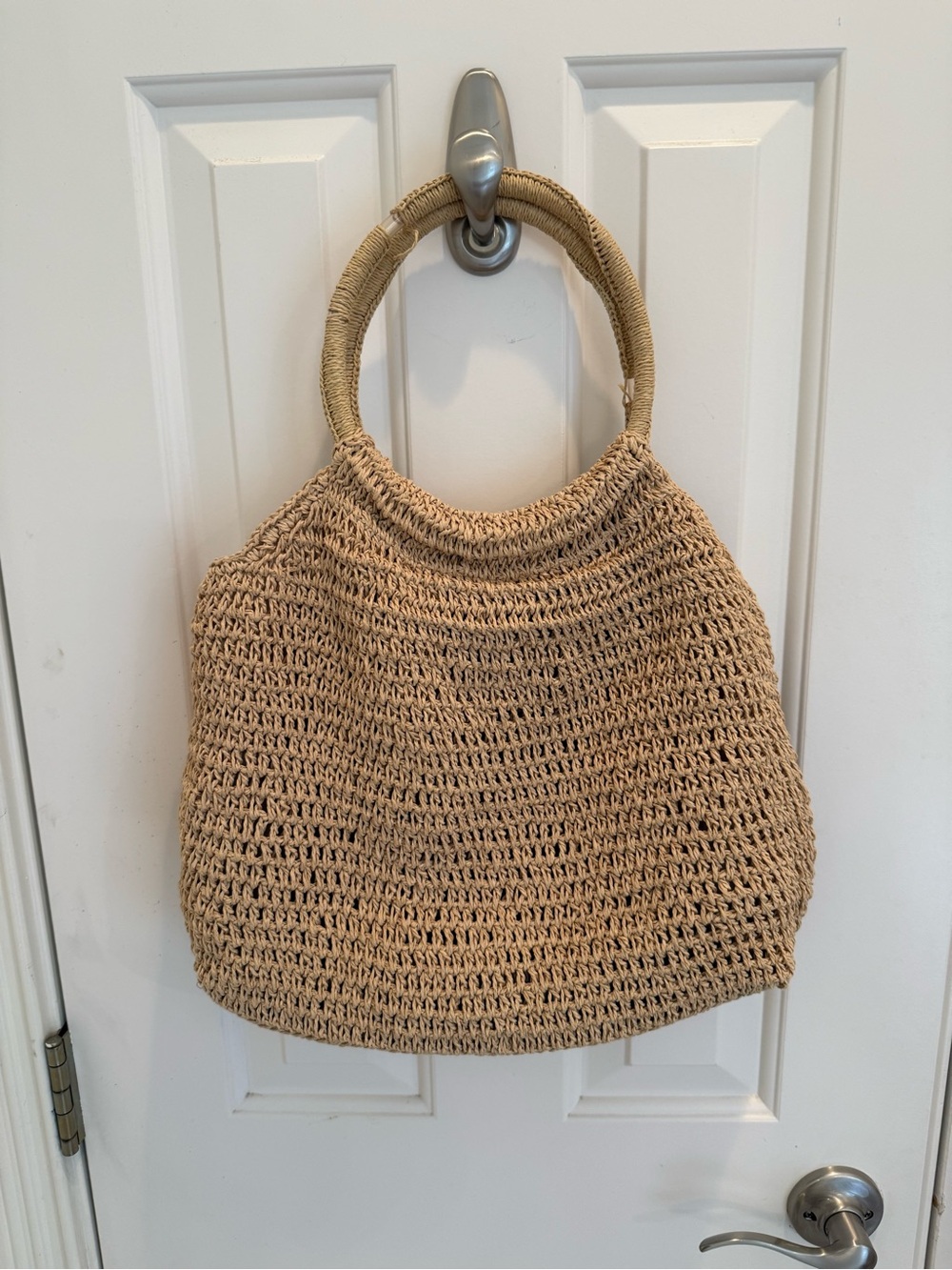 Woven Straw Tote Bag in Natural Beige